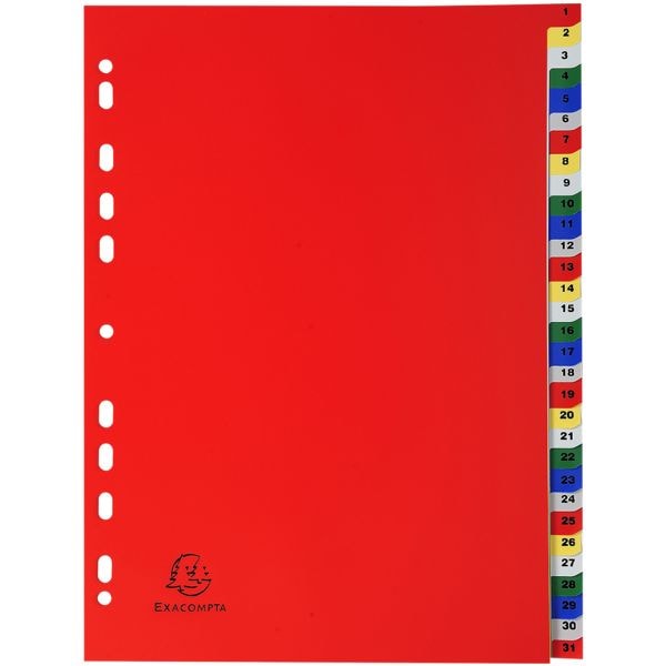 20x Exacompta Register, A4, 1-31 31-teilig, mehrfarbig, Kunststoff