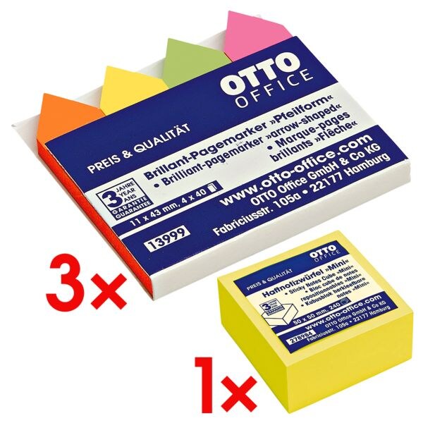 3x OTTO Office Pfeilform 43 x 11 mm inkl. Haftnotizwürfel 50x50 mm »Mini« brilliantgelb 3x OTTO Office Pfeilform 43 x 11 mm inkl. Haftnotizwürfel 50x50 mm »Mini« brilliantgelb