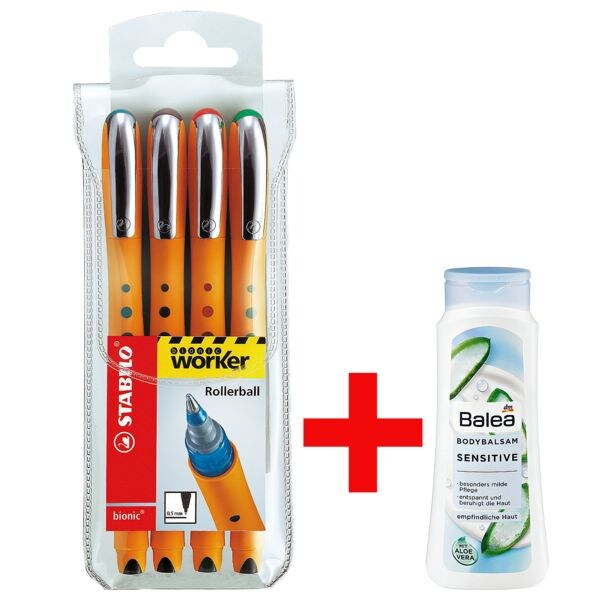 4x Tintenroller STABILO Worker + inkl. Bodybalsam »Sensitive« 4x Tintenroller STABILO Worker + inkl. Bodybalsam »Sensitive«