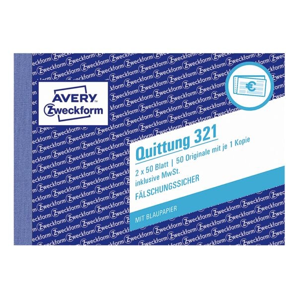 Avery Zweckform Formularbuch Quittung inkl. MwSt. - 2-fach 50 Blatt