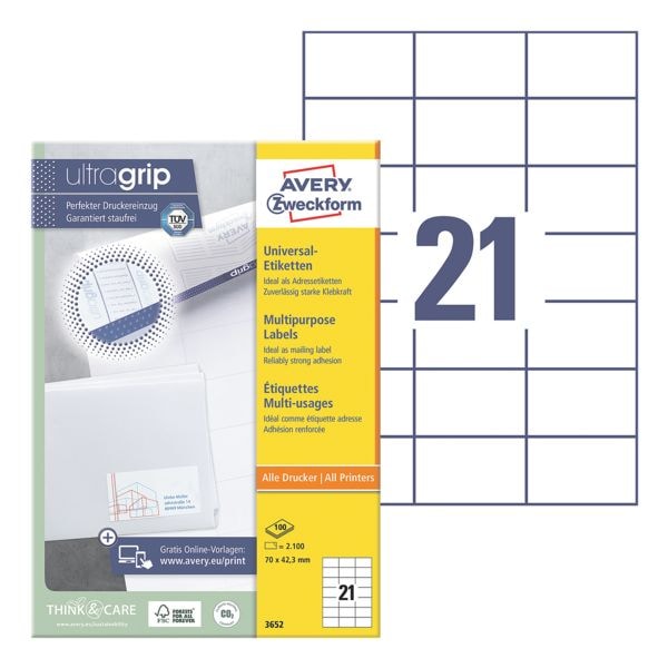 Avery Zweckform 2100er-Pack Universal Klebeetiketten 3652