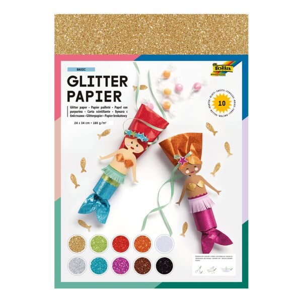 folia Glitterpapier BASIC 170 g/qm 10 Farben 24 x 34 cm 10 Blatt