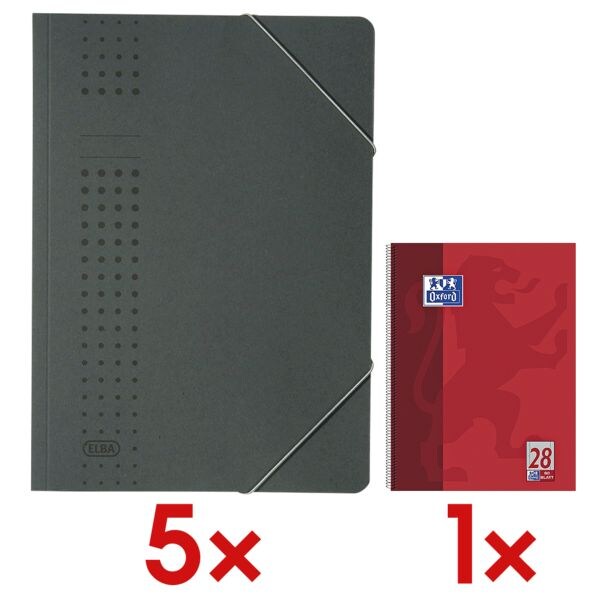 Elba 5x Eckspannermappe A4 »chic« 400010 320 g/m²-Karton inkl. Collegeblock »Schule« A4 kariert Elba 5x Eckspannermappe A4 »chic« 400010 320 g/m²-Karton inkl. Collegeblock »Schule« A4 kariert
