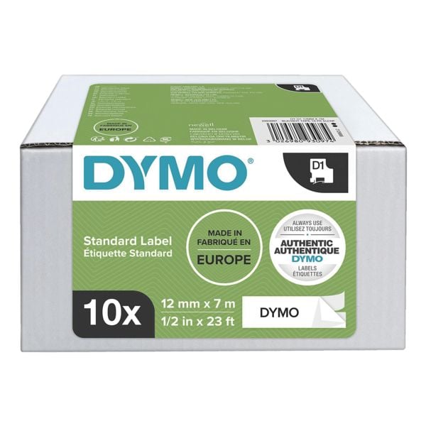 10x Dymo S0720530 Beschriftungsband (Vorteilspack) 12 mm x 7 m fr Dymo D1 Beschriftungsgerte
