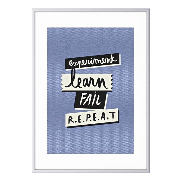 Paperflow Wandbild �Experiment, learn, fail, repeat� Rahmen silbern
