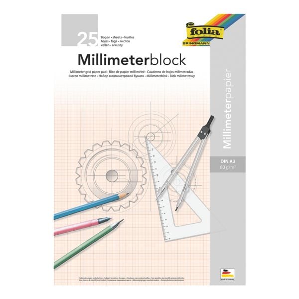 folia 5er-Pack Millimeterpapier A3, je 25 Blatt