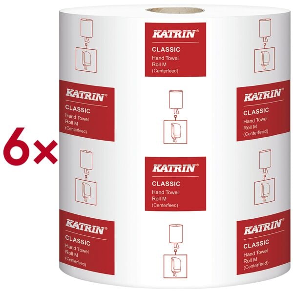 6x Handtuchrolle Katrin M2 Hand Towel Roll M Centerfeed 2-lagig, hochweiß, 19 cm x 40 cm - 2400 Blatt gesamt