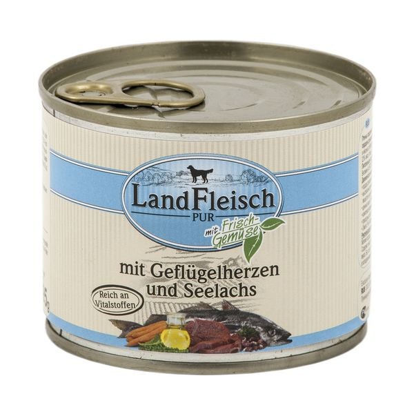 LandFleisch Nassfutter »Pur« mit Geflügelherzen, Seelachs und Frischgemüse (1x 195 g) LandFleisch Nassfutter »Pur« mit Geflügelherzen, Seelachs und Frischgemüse (1x 195 g)