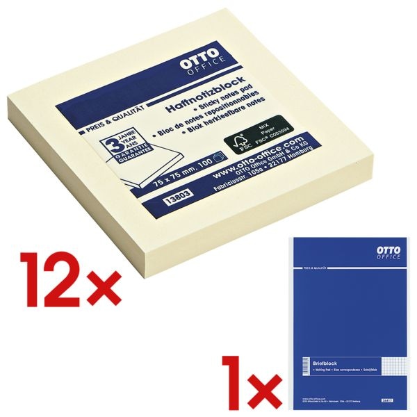 12x OTTO Office Haftnotizblock 7,5 x 7,5 cm, 1200 Blatt gesamt, gelb inkl. Briefblock A5 kariert 12x OTTO Office Haftnotizblock 7,5 x 7,5 cm, 1200 Blatt gesamt, gelb inkl. Briefblock A5 kariert