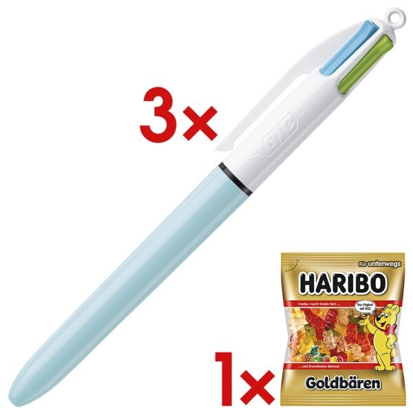 3x Mehrfarb-Kugelschreiber BIC 4 Colours Fashion/Fun, dokumentenecht, inkl. Fruchtgummi »Goldbären« 3x Mehrfarb-Kugelschreiber BIC 4 Colours Fashion/Fun, dokumentenecht, inkl. Fruchtgummi »Goldbären«