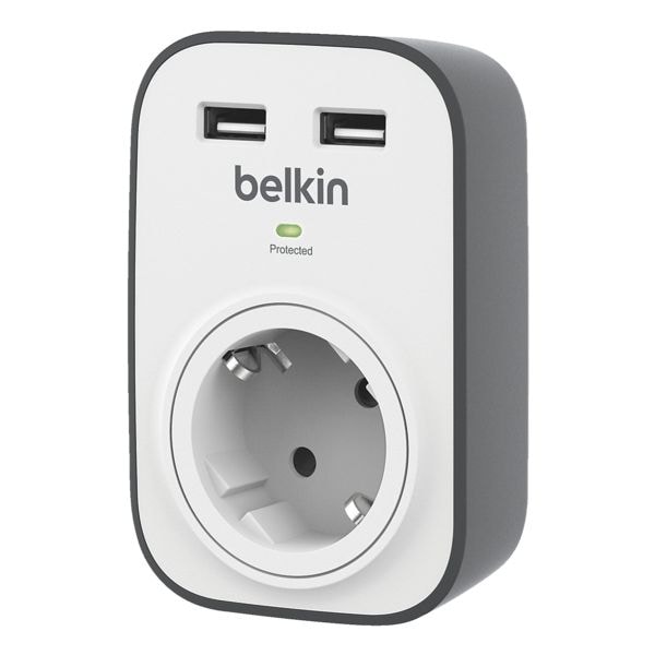 1-fach Steckdose mit berspannungsschutz Belkin SurgeCube ohne Schalter wei/grau