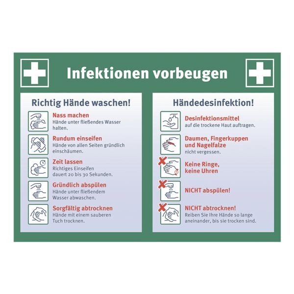 Hinweisschild / Informationstafel Infektionen vorbeugen 21 x 29,7 cm, 10 Stck