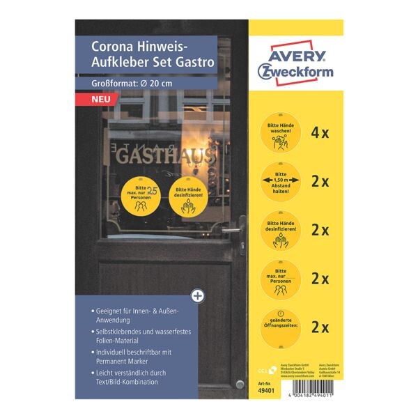 Avery Zweckform Aufkleber-Set »Corona Hinweis Gastro« Avery Zweckform Aufkleber-Set »Corona Hinweis Gastro«