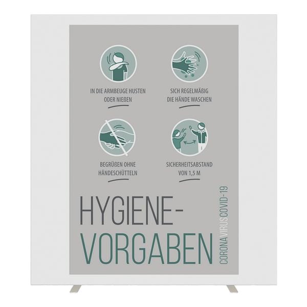 Paperflow Trennwand Easyscreen mit Info-Motiv Hygiene-Vorgaben 160 x 39 x 174 cm