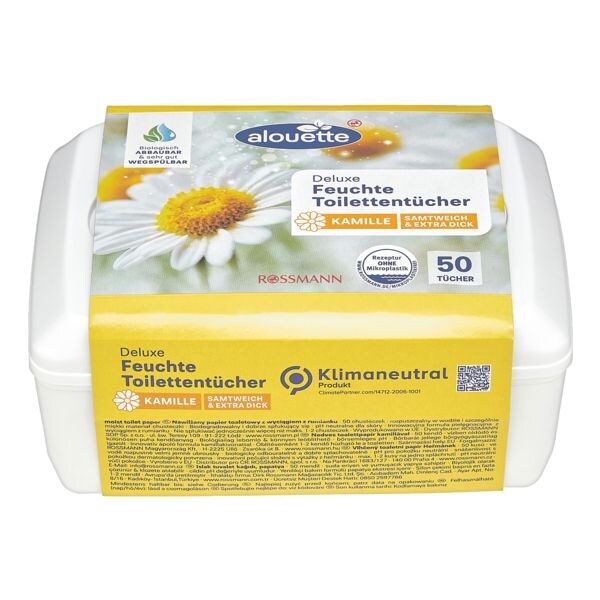 alouette Feuchtes Toilettenpapier Kamille Deluxe 1-lagig, weiß - 50 Tücher alouette Feuchtes Toilettenpapier Kamille Deluxe 1-lagig, weiß - 50 Tücher