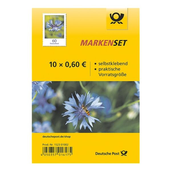 Deutsche Post Markenset Kornblume, 10x Briefmarke zu 0,60 € selbstklebend Deutsche Post Markenset Kornblume, 10x Briefmarke zu 0,60 € selbstklebend