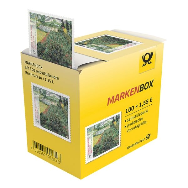 Deutsche Post Markenbox Gogh-Mohnfeld, 100x Briefmarke im Abrollspender zu 1,55 € selbstklebend Deutsche Post Markenbox Gogh-Mohnfeld, 100x Briefmarke im Abrollspender zu 1,55 € selbstklebend