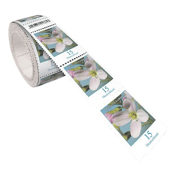 Deutsche Post Briefmarkenrolle Wiesenschaumkraut, 200x Ergänzungsbriefmarke zu 0,15 € nassklebend Deutsche Post Briefmarkenrolle Wiesenschaumkraut, 200x Ergänzungsbriefmarke zu 0,15 € nassklebend
