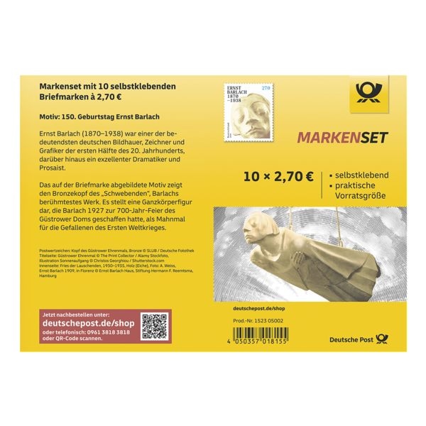 Deutsche Post Markenset Ernst Barlach, 10x Briefmarke zu 2,70 € selbstklebend Deutsche Post Markenset Ernst Barlach, 10x Briefmarke zu 2,70 € selbstklebend
