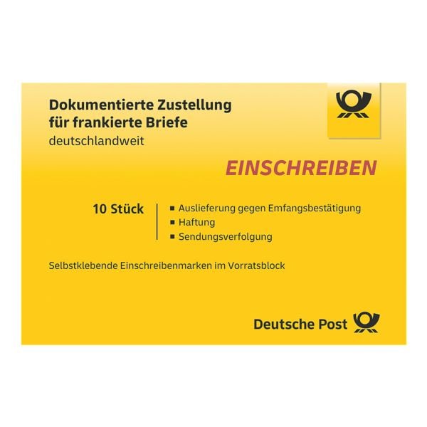 Deutsche Post Einschreiben, 10x im Block selbstklebend