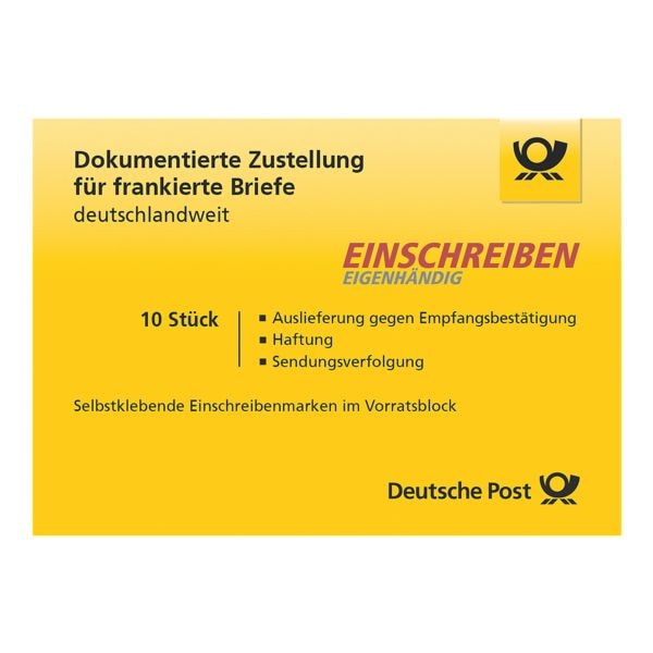Deutsche Post Einschreiben Eigenhändig, 10x im Block selbstklebend