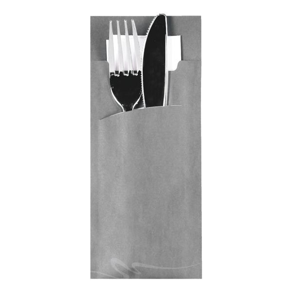 Papstar Bestecktaschen 8,5 x 20 cm grau mit Serviette, 520 Stück