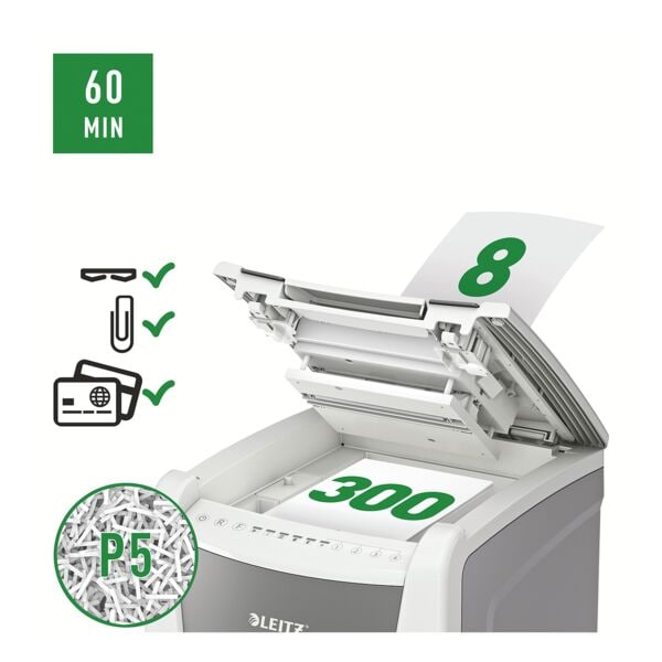 Aktenvernichter LEITZ Office 300, Sicherheitsstufe 5, Mikroschnitt (2 x 15 mm), bis 300 Blatt