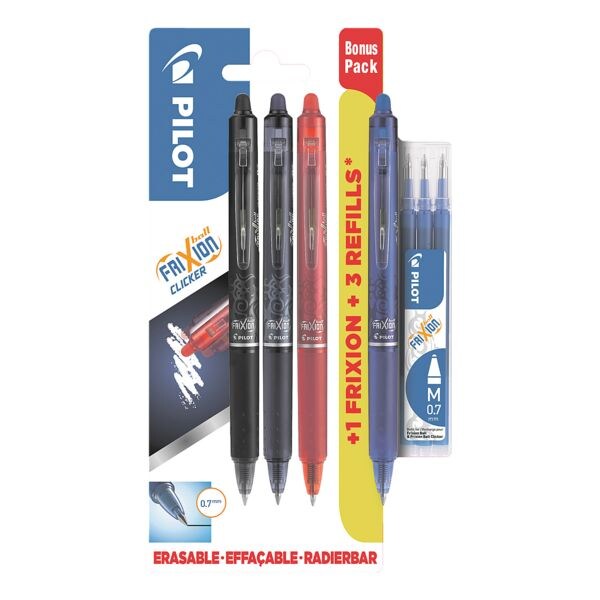 Tintenroller Pilot Bonuspack FriXion Clicker 0.7, radierbar inkl. 3er-Set Minen (blau) Tintenroller Pilot Bonuspack FriXion Clicker 0.7, radierbar inkl. 3er-Set Minen (blau)