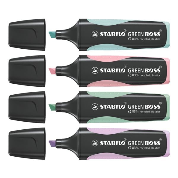 STABILO Textmarker-Set Green BOSS® Pastel 4 Farben, Keilspitze