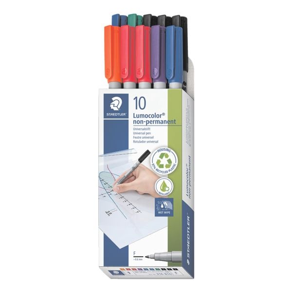10x STAEDTLER Fineliner-Set Lumocolor non-permanent pen 316, 0,6mm