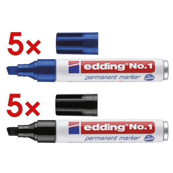 10x edding Permanent-Marker No. 1 - Keilspitze, Strichstrke 1  - 5,0 mm (XB)