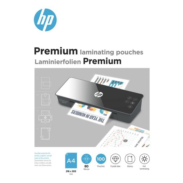 HP 100 Stück Laminierfolien Premium A4 80 mic