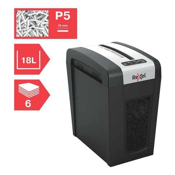 Aktenvernichter Rexel Secure MC6-SL Slimline Whisper-Shred™, Sicherheitsstufe 5, Mikroschnitt (2 x 15 mm), bis 6 Blatt