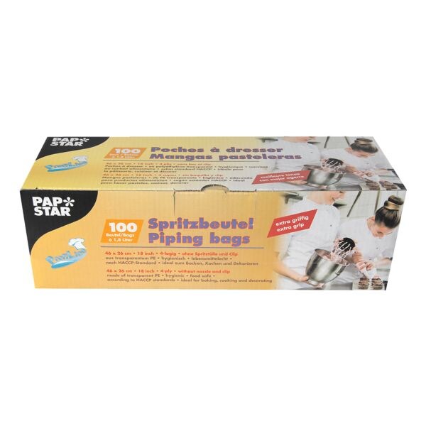 Papstar 100 Stck Spritzbeutel besonders griffig Einweg Kunststoff 80 my 46 x 26 cm 1.8 Liter