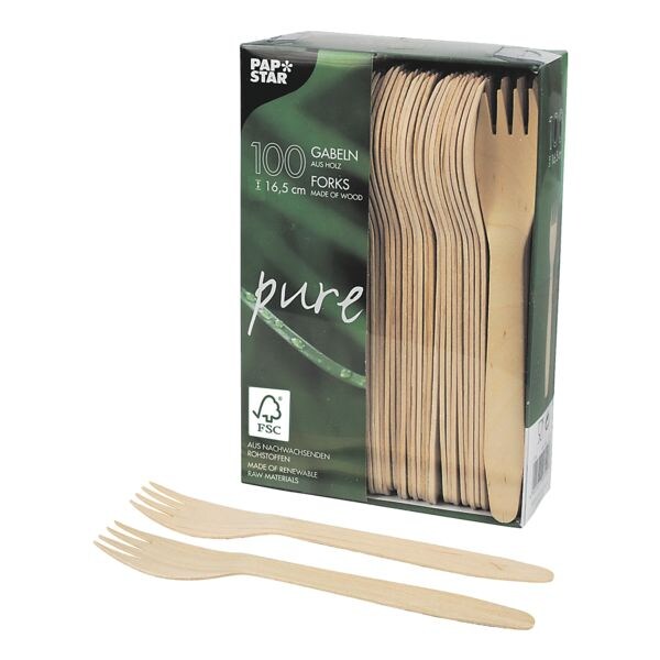 Papstar Einweg-Holzgabeln pure, 100 Stck