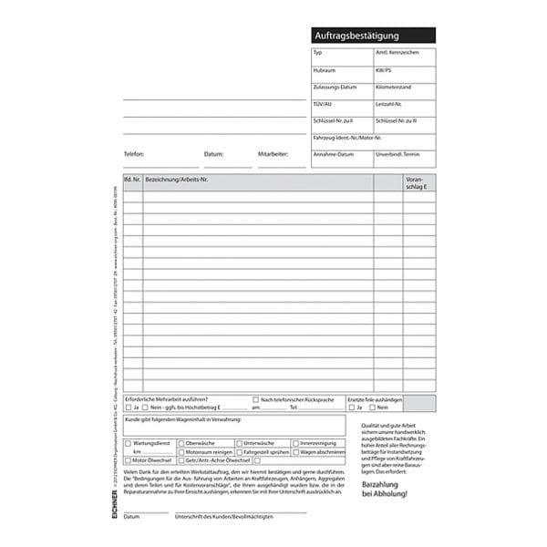 EICHNER 4x je 25 Werkstattauftragskarten DIN A5