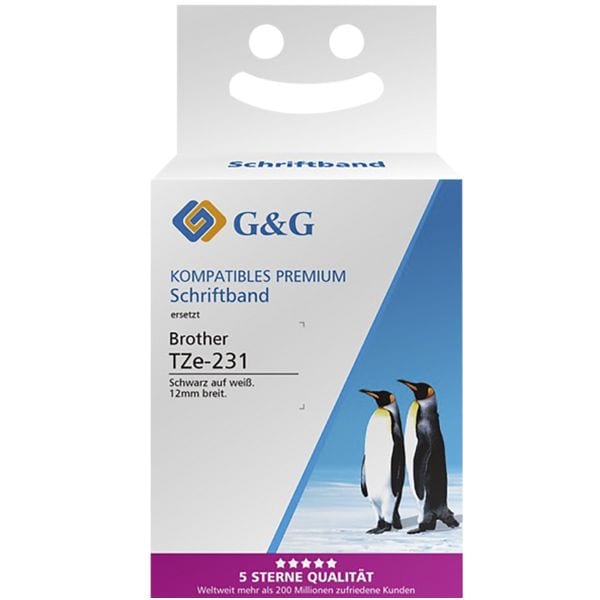 G&G Schriftband »RL-BR-TZ231P ersetzt Brother TZe-231« 12 mm x 8 m s/w
