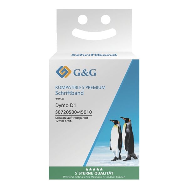 G&G Schriftband »ersetzt Dymo D1 / 45010 / S0720500« 12 mm x 7 m s/t