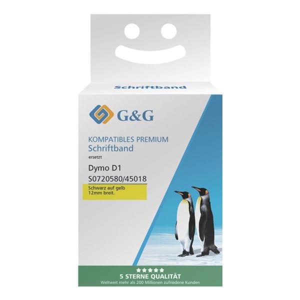 G&G Schriftband »ersetzt Dymo D1 / 45018 / S0720580« 12 mm x 7 m s/g