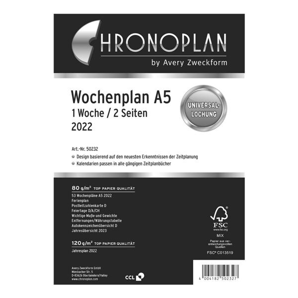 Chronoplan Wochenplan 2022 A5 Spalten Chronoplan Wochenplan 2022 A5 Spalten