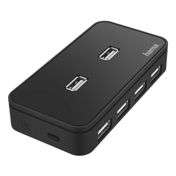 Hama USB-2.0-Hub, 7 Ports, schwarz inkl. Netzteil