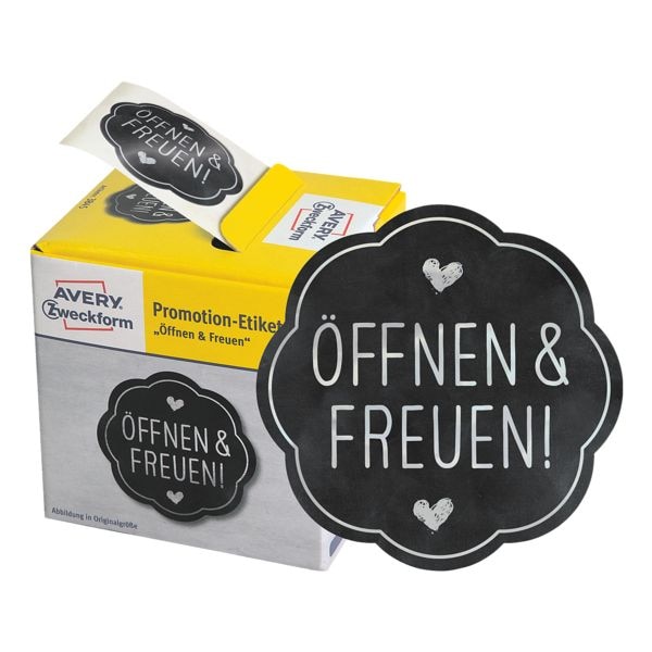 ZDesign Promotion-Etiketten ffnen & Freuen! 200 Stck im Spender