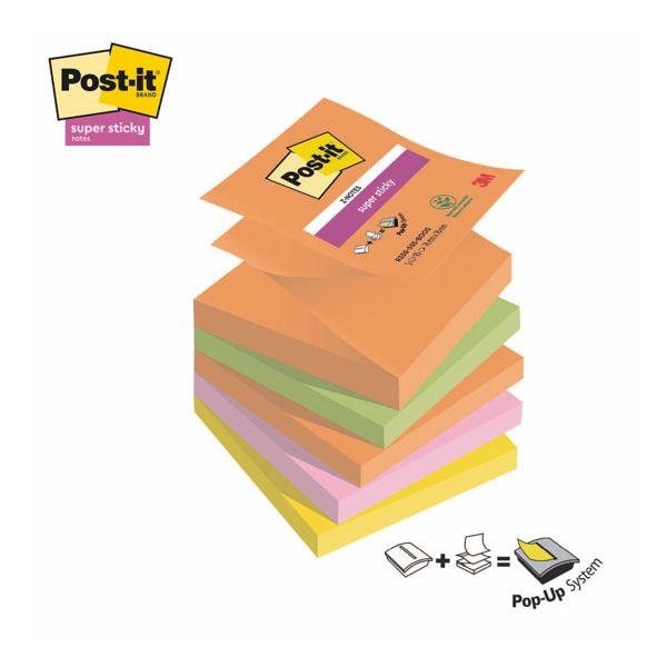 5x Post-it Super Sticky Haftnotizblock Z-Notes Boost Collection 7,6 x 7,6 cm, 450 Blatt gesamt, Intensivfarben R330-5SS-BOOS