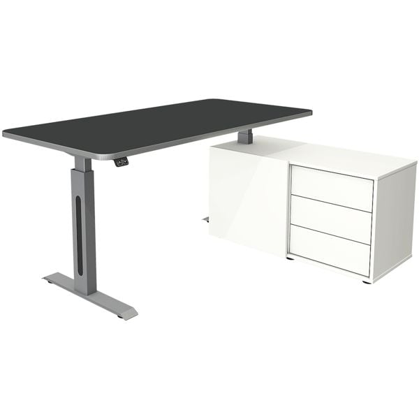 Kerkmann elektr. höhenverstellbarer Schreibtisch »Move 1« 160 cm, T-Fuß  silber-grau mit Sideboard