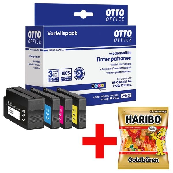 OTTO Office Tintenpatronen-Set ersetzt HP L0S70AE, F6U16AE, F6U17AE, F6U18AE Nr. 953XL inkl. Fruchtgummi Goldbren