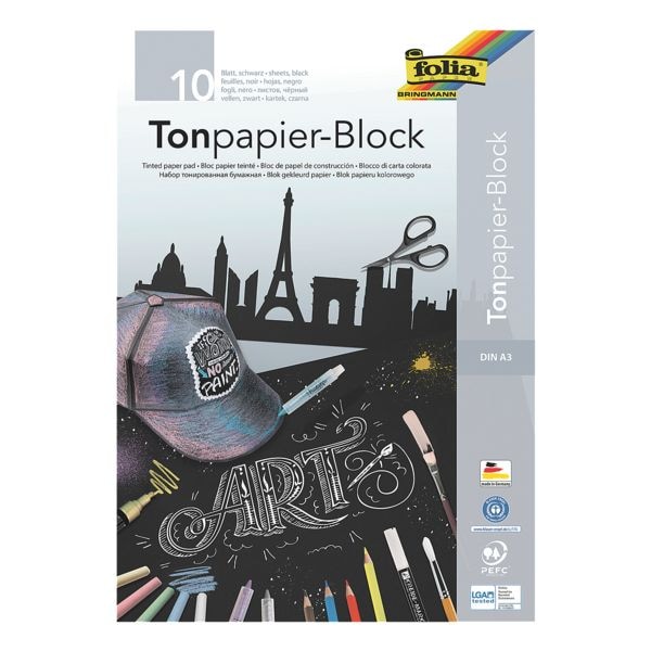 folia Tonpapier-Block schwarz A3 10 Blatt 130 g/m