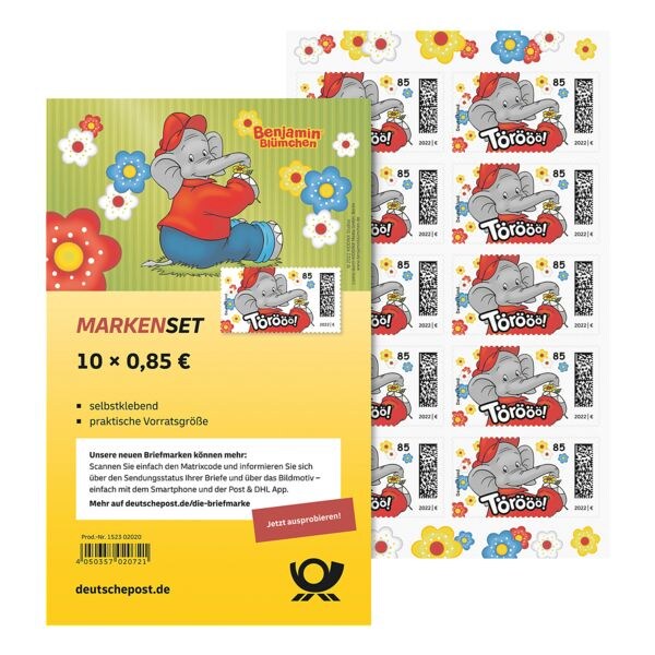 0,85 € Markenset Benjamin Blümchen Deutsche Post, 10x Briefmarken selbstklebend