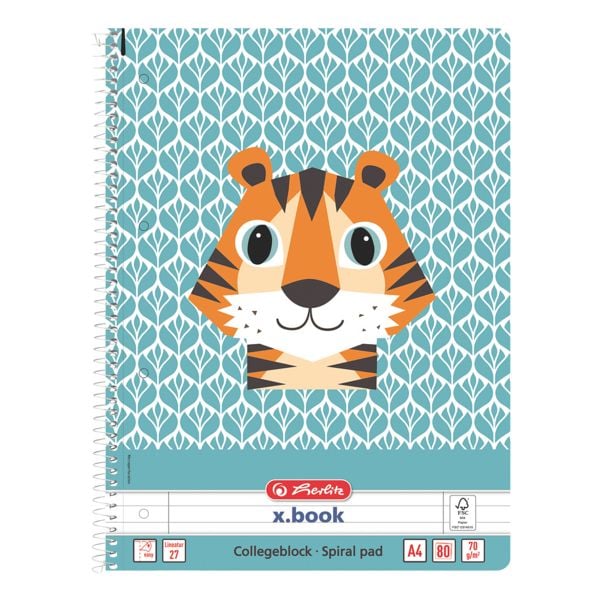 Herlitz Spiralblock Cute Animals - Tiger A4 liniert, 80 Blatt