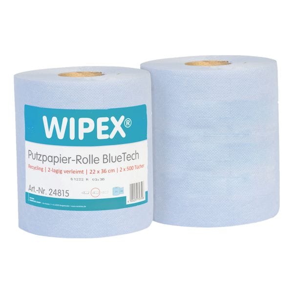 WIPEX 2er-Pack Papier-Putztuchrolle BlueTech blau 2-lagig 22 x 36 cm (2 x 500 Blatt)
