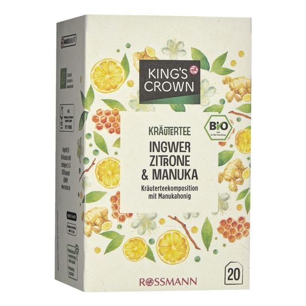 Kings Crown BIO Krutertee Ingwer - Zitrone - Manuka Tassenportion 20er-Pack